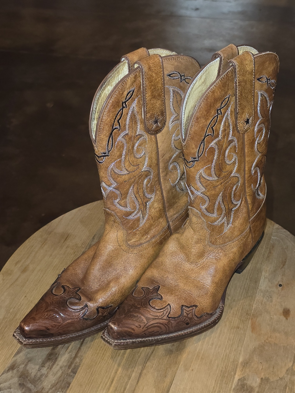 Tony Lama Vaquero Santa Fe Leather Western Cowboy Boots Tan Size 9B USA